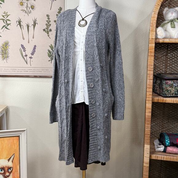 Vintage 90s Y2k Long Cardigan Sweater Gloomy Coquette Cottage Classic Mori Kei L - Picture 1 of 7